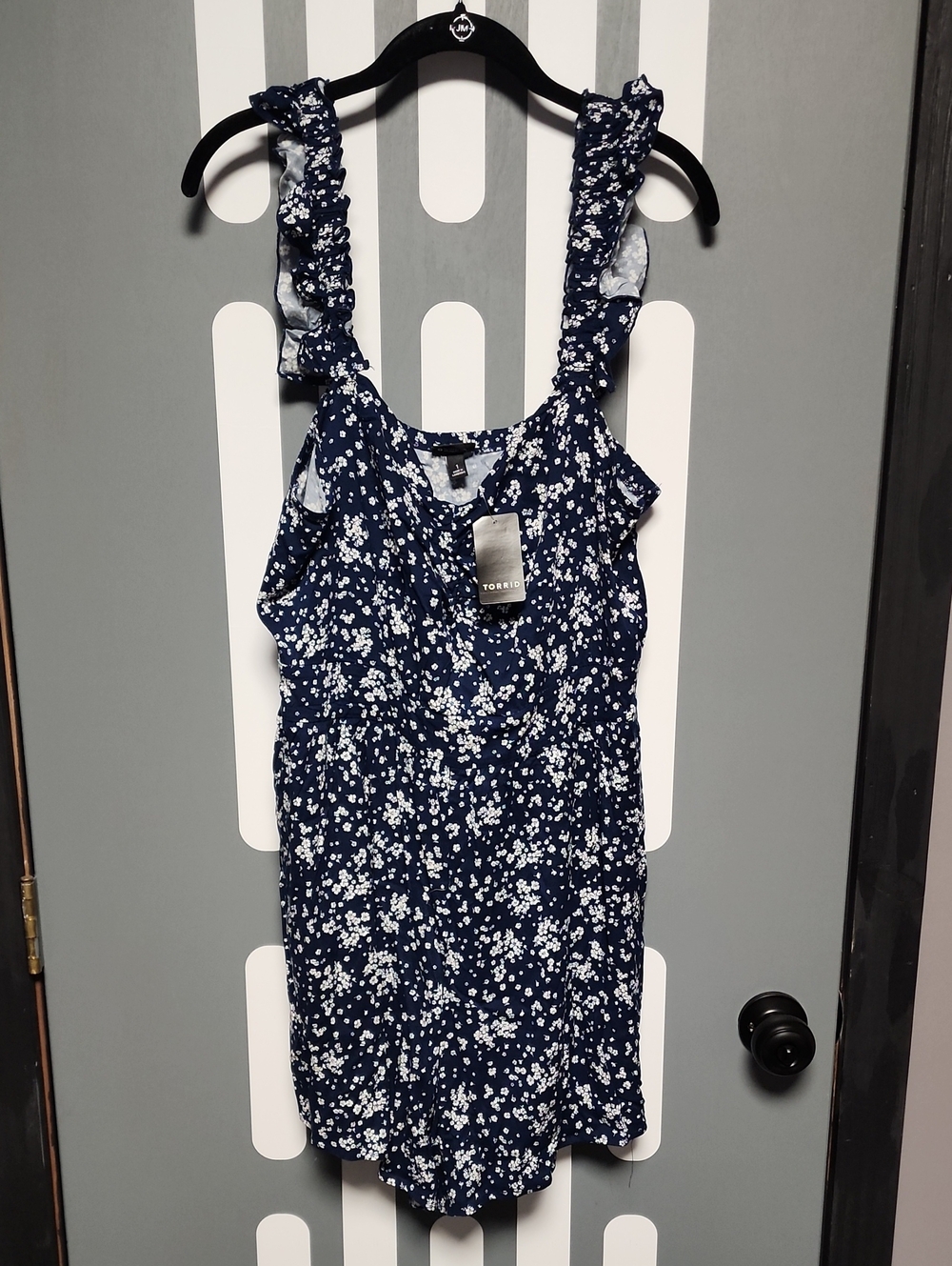 torrid Navy Floral Ruffle Strap Romper Shorts